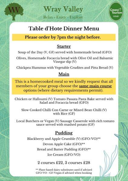 Dinner Menu 2026 Wray Valley Dinner Menu